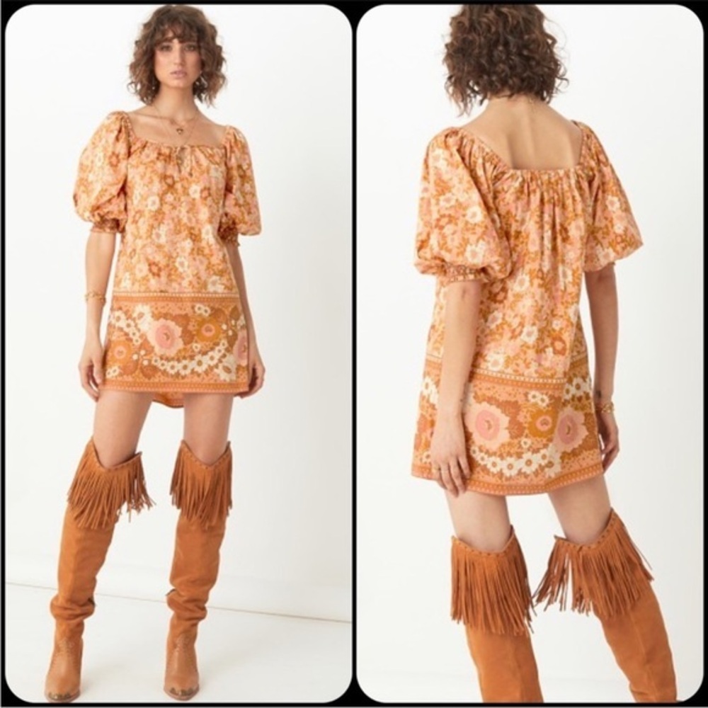 Spell & The Gypsy Collective Anne Tunic Dress Peach Floral Boho Mini Size M